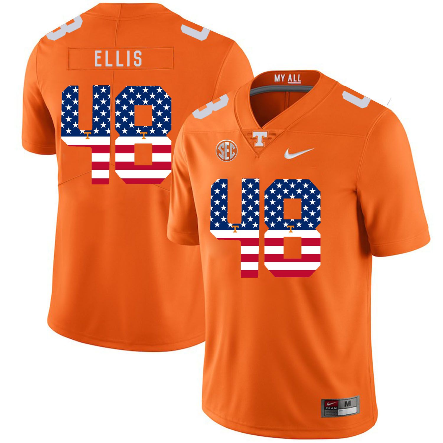 Men Tennessee Volunteers #48 Ellis Orange Flag Customized NCAA Jerseys